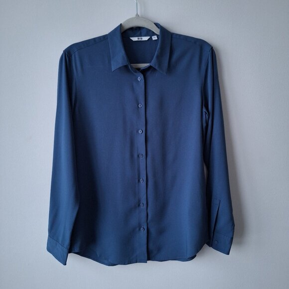 2 FOR $22 - UNIQLO Women's Rayon Long Sleeve Blouse - Blue - Burgundy - Picture 2 of 7